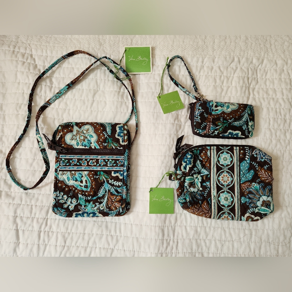 Vera Bradley Bundle Mini Crossbody, Medium Cosmetic, All In One Wristlet